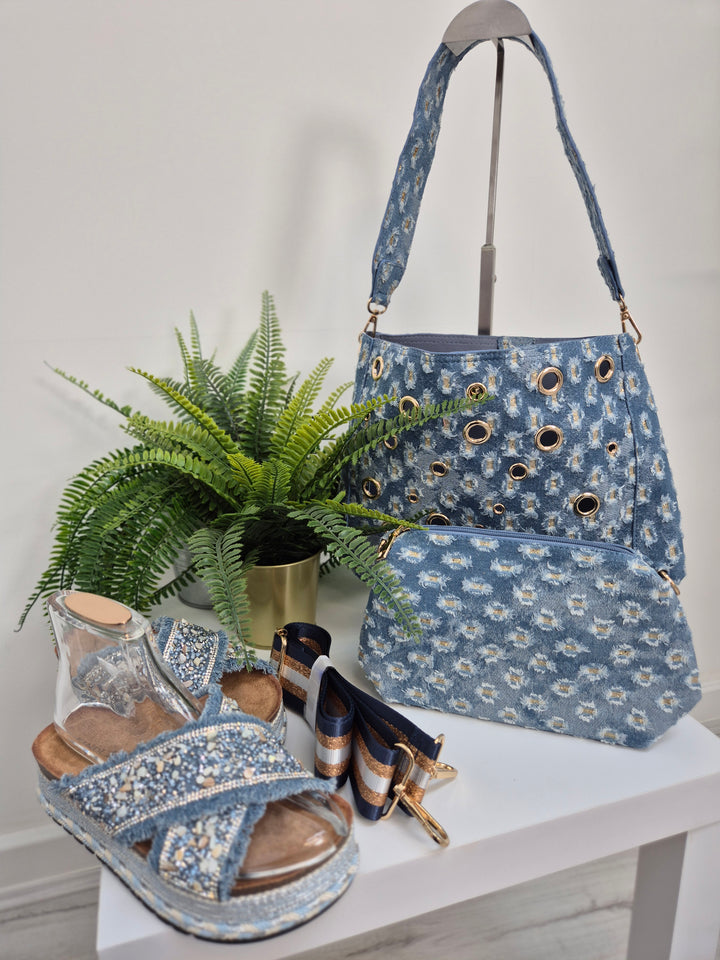 Darcie Denim Bag (Bag within a Bag) - Stonewashed/Gold Metallic