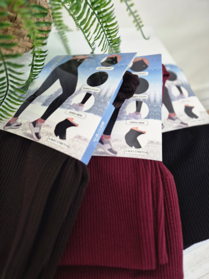 Reece Ribbed Leggings Fleece Lined (Soft Touch) - (choose your Colour) - One Size, fits up to Size 16