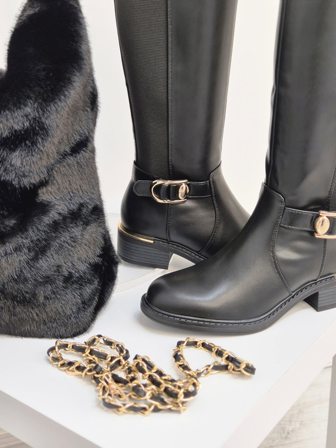 Boston Riding Boots with Elasticated Stretchy Back - Black