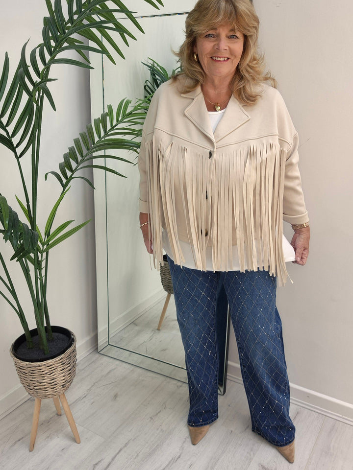 Texas Fringed Jacket  - (One Size fits from Size 12/14 to Size 18) - Beige