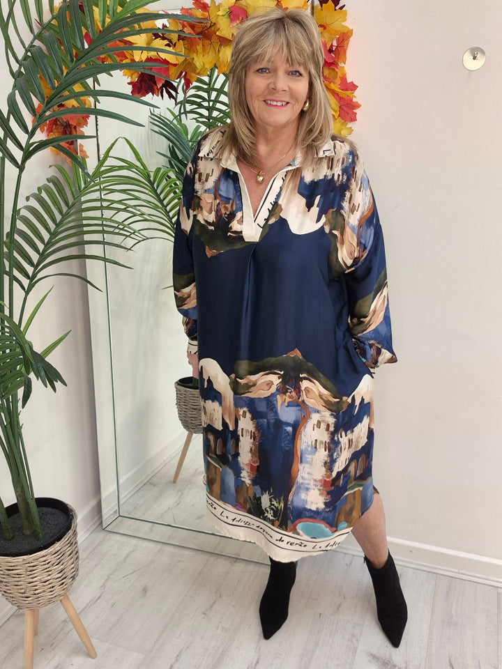 Amalfi Silk Dress - Navy - (One Size - fitting from Size 14 to Size 20)