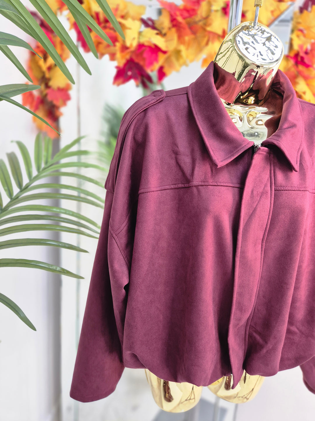Sam Suedette Biker Jacket (Loose Fit, fits from Size 10/12 up to Size 16) - Wine