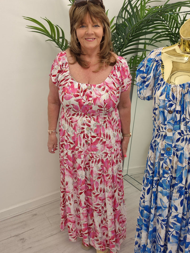 Sicily Magic Bardot Dress with Metallic Gold Foil - (choose your Colour) - One Size/Curvy