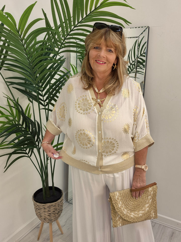 Ibiza Floral Jacket - White/Gold - (Loose Fit)