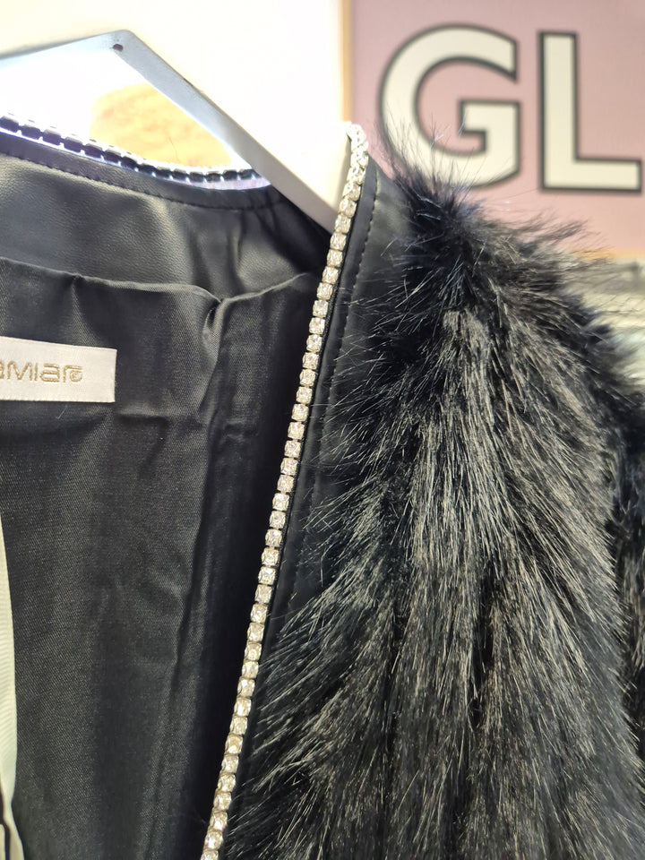 Oslo Crystal Faux Fur Jacket - Black - (One Size fits from Size 10 to Size 16)