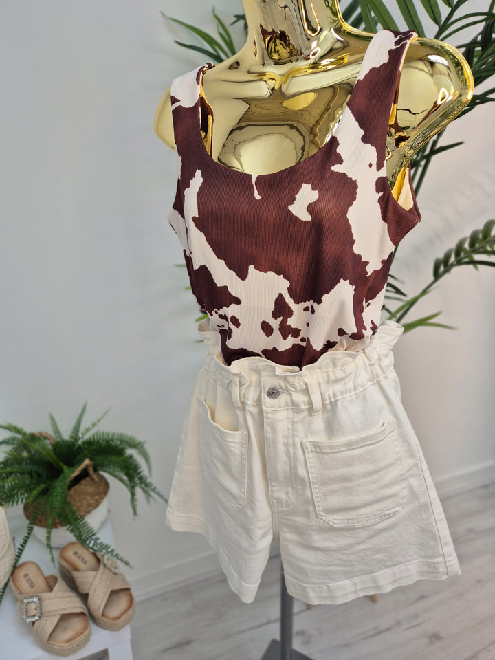 Maisy Moo Double Layered Vest Top - Brown/Cream