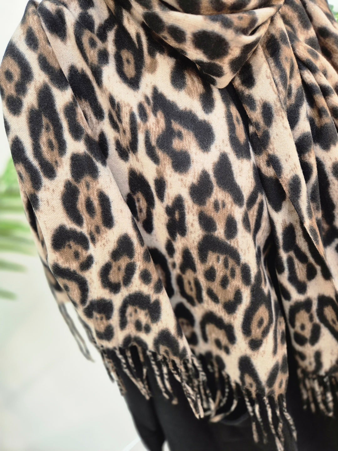 Chocolate Leopard Soft Touch Oversized Fringed Scarf