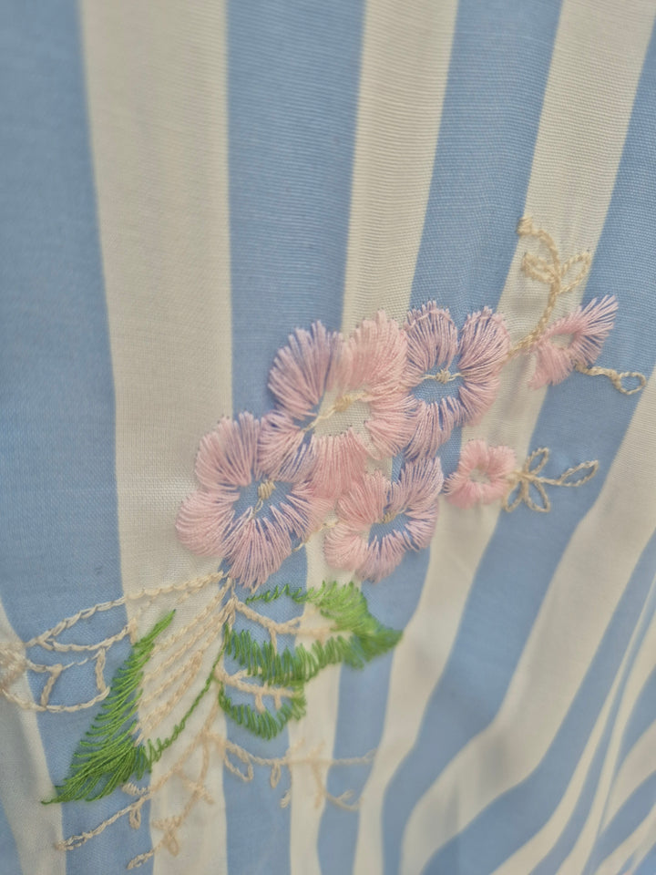 Seville Sleeveless Frilled Hem Dress - (One Size, fitting up to Size 16) - Floral Pale Blue/White Stripes