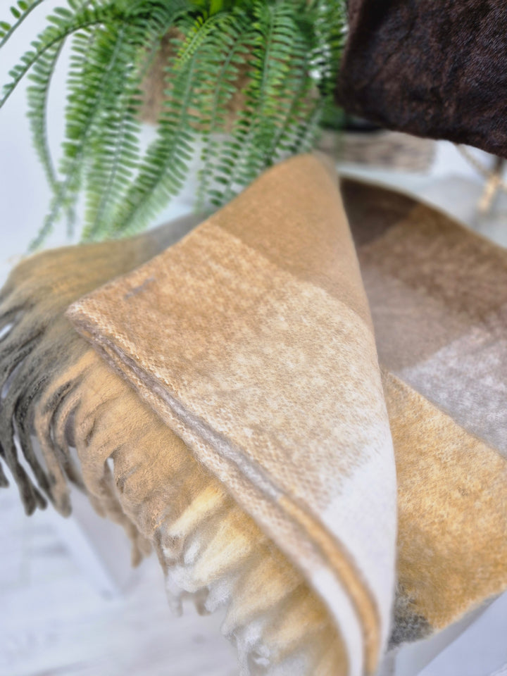 Checked Scarf with Fringing - Chocolate Multi