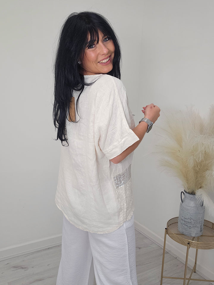 Linen Sequin Top - ( Choose your colour )