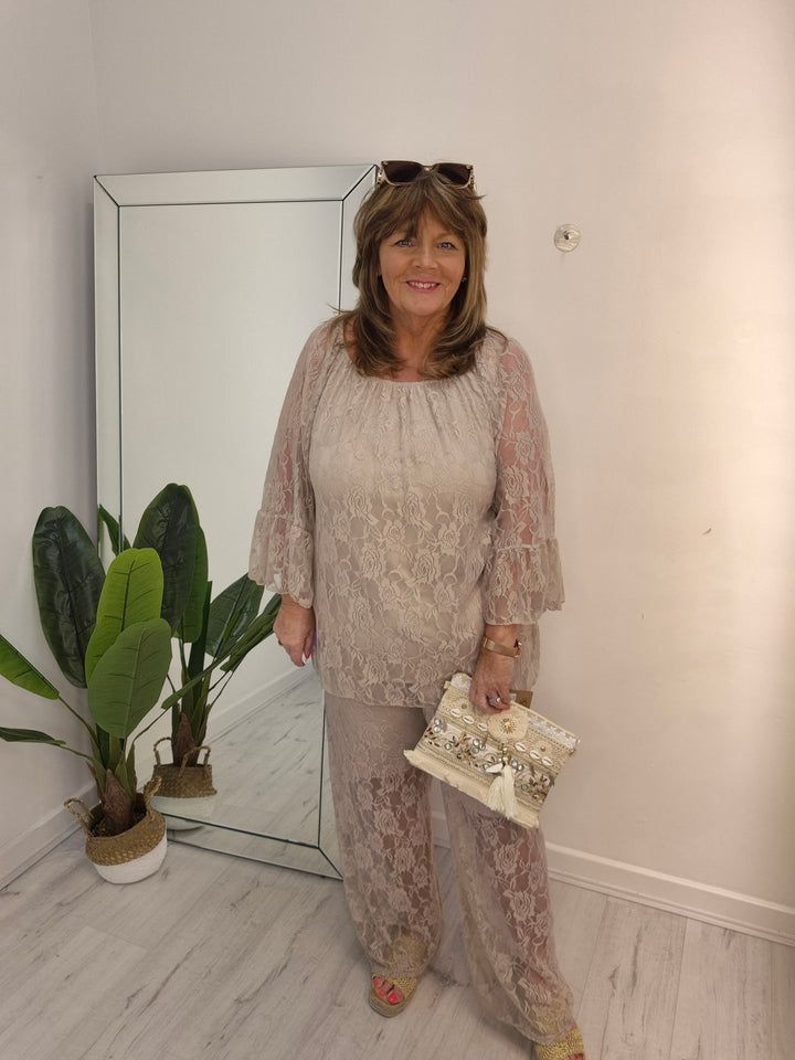 Florence Lace Bardot Co-ord Set - (choose your Colour) - (Curvy)