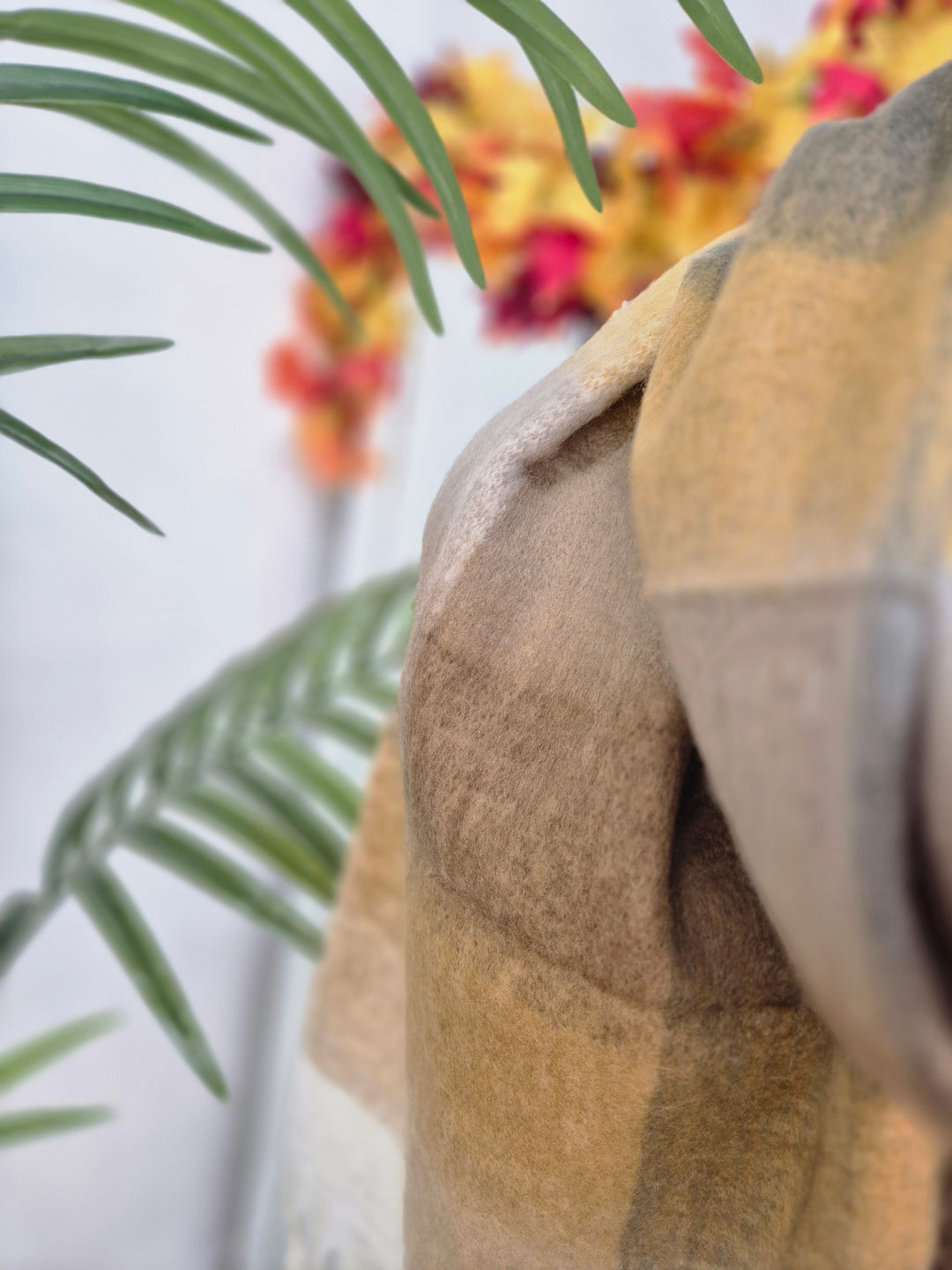 Checked Scarf with Fringing - Chocolate Multi