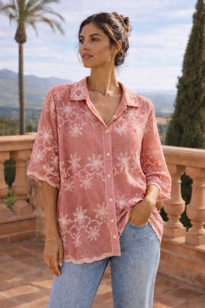 Jasmine Embroidered Blouse - (One Size/Curvy - fits from Size 14 up to Size 18/20) - (choose your colour)