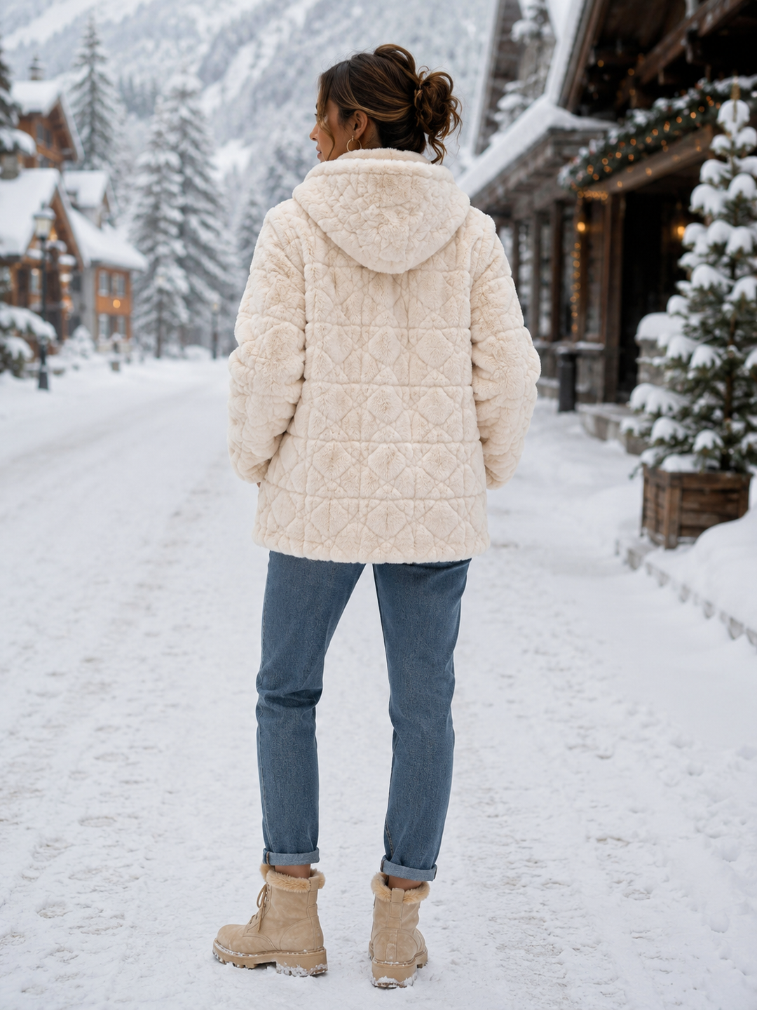 Oslo Faux Fur Collar Coat with Hood - Cream (choose your Size)