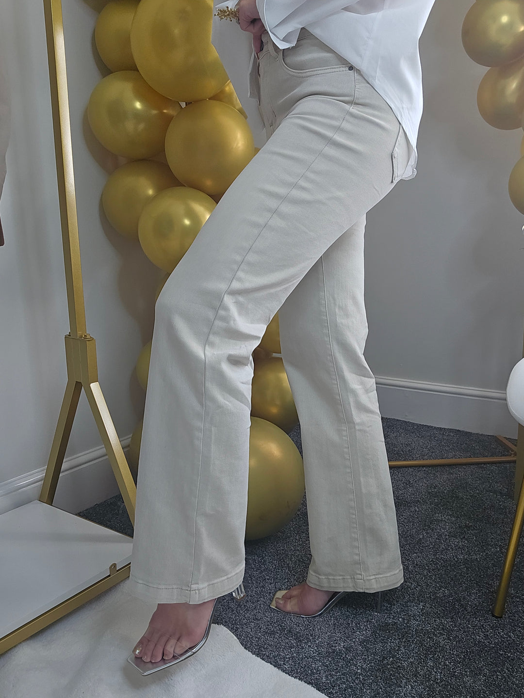 My Tina's Premium Wide Leg Jeans  - Ecru (choose your Size)