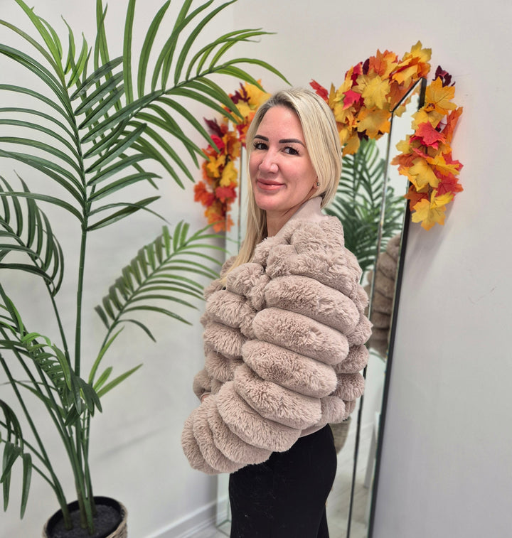 Oslo Faux Fur Cardigan (choose your Size) - Mocha