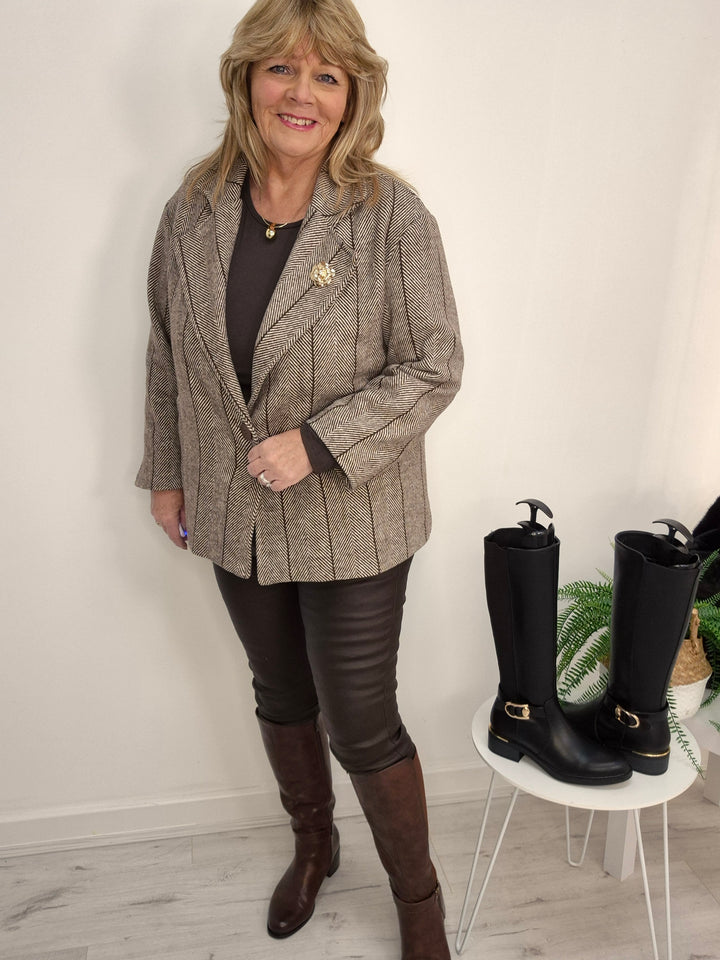 Harriett Herringbone Jacket - (One Size/Curvy - One Size/Curvy, fits Size 14/16 to Size 18/20)