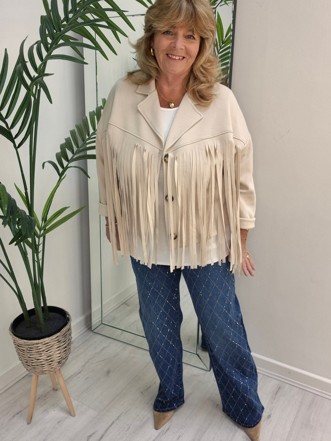 Texas Fringed Jacket  - (One Size fits from Size 12/14 to Size 18) - Beige