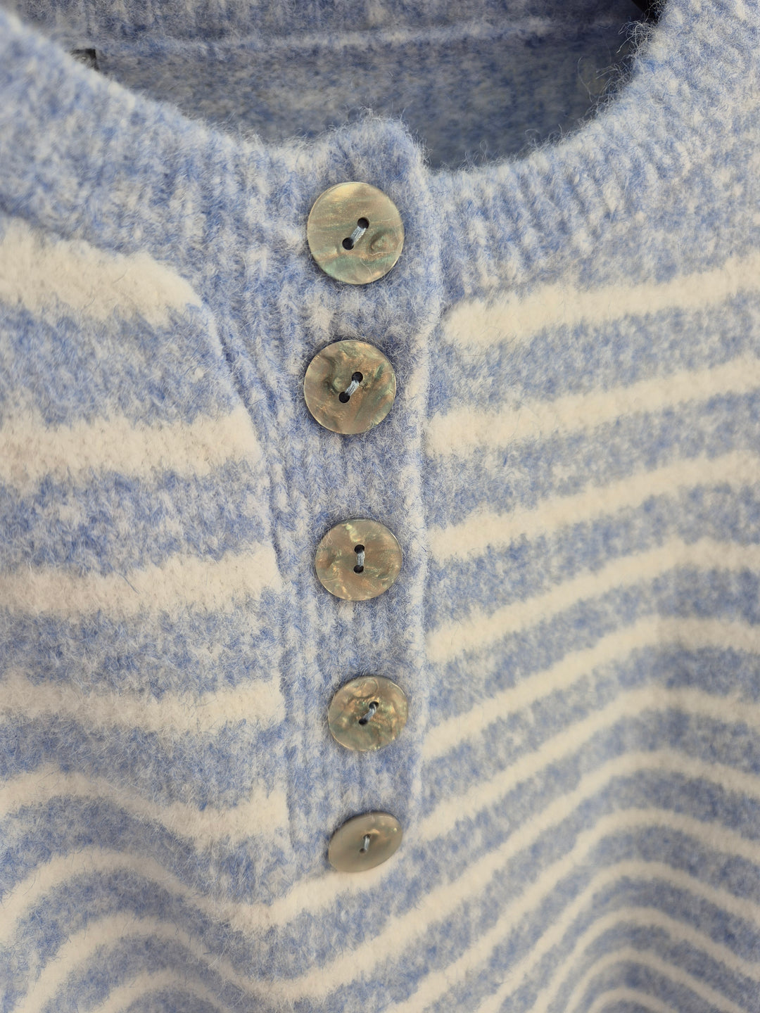 Candy Stripe Super Soft Button Jumper - Blue/White (One Size - fitting from Size 10 to Size 16)