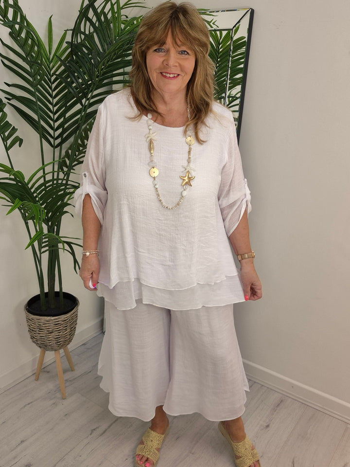 Sicily Two Piece Co-ord Set (3/4 Length Pants) - White
