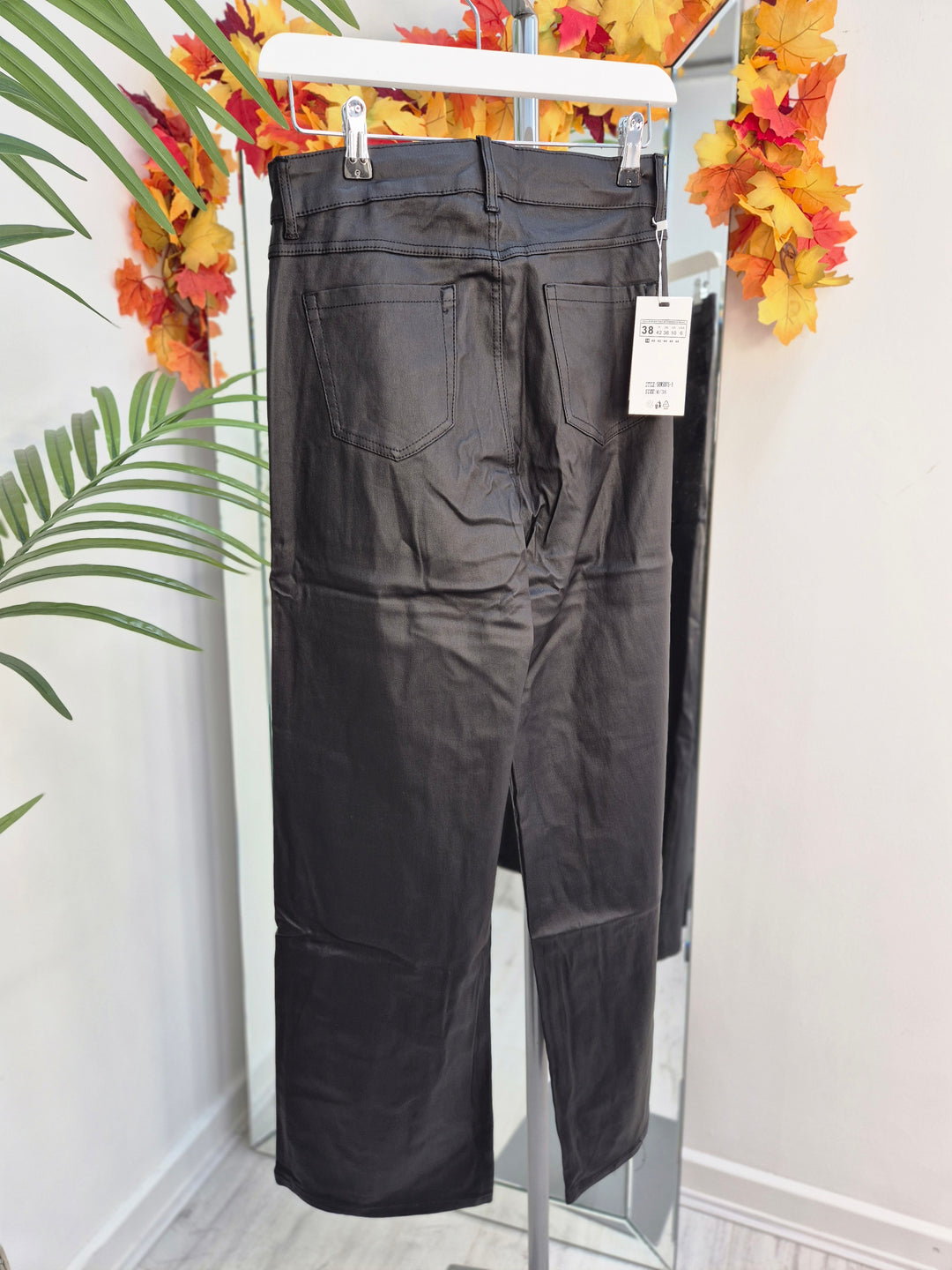 Noir PU Coated Wide Leg Jeans - Black (G Smack) - (choose your Size)