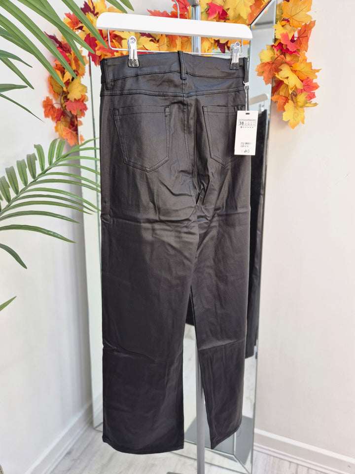 Noir PU Coated Wide Leg Jeans - Black (G Smack) - (choose your Size)