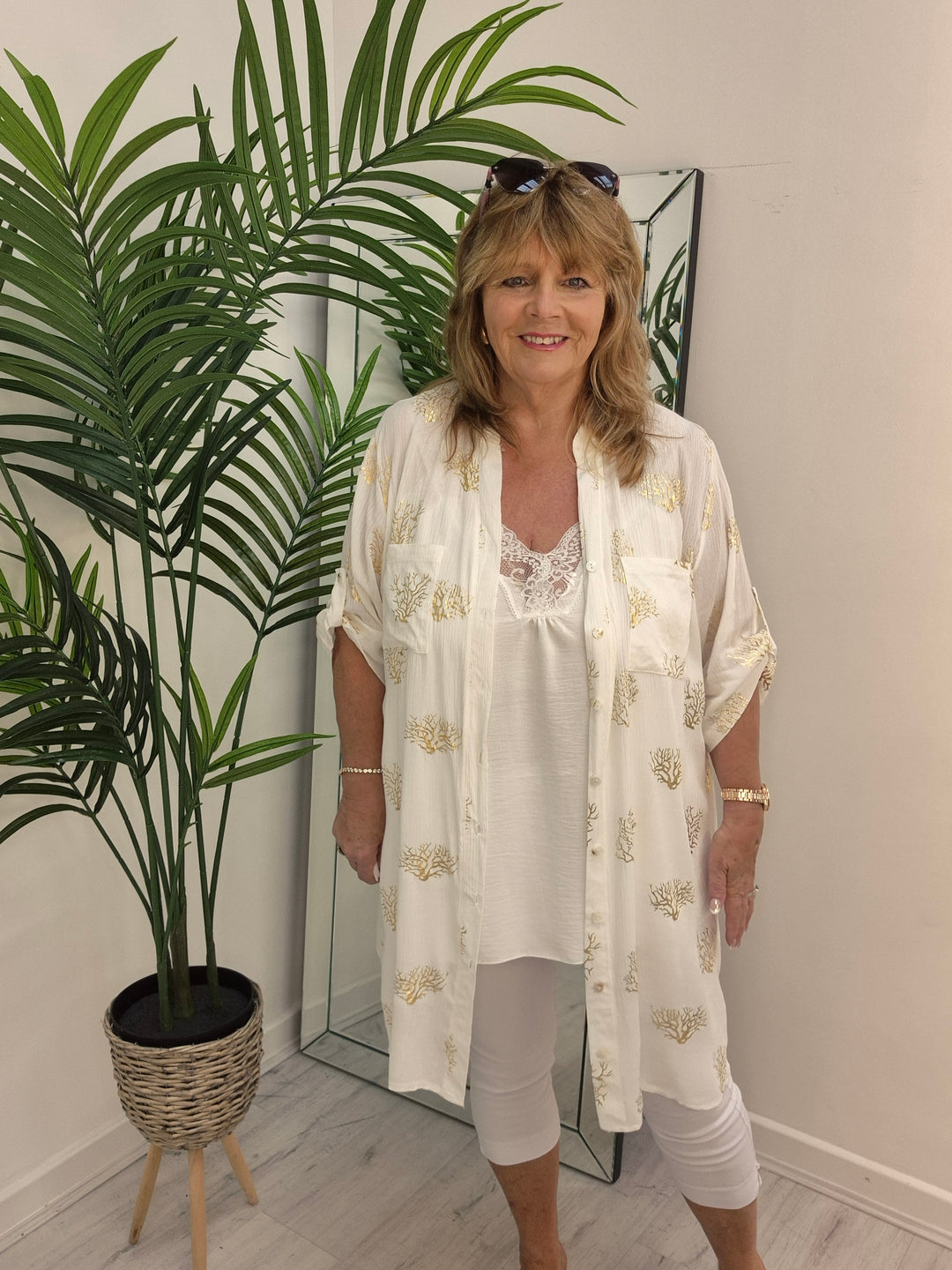 Ibiza Tree of Life Shirt Dress - White/Gold (Loose Fit)