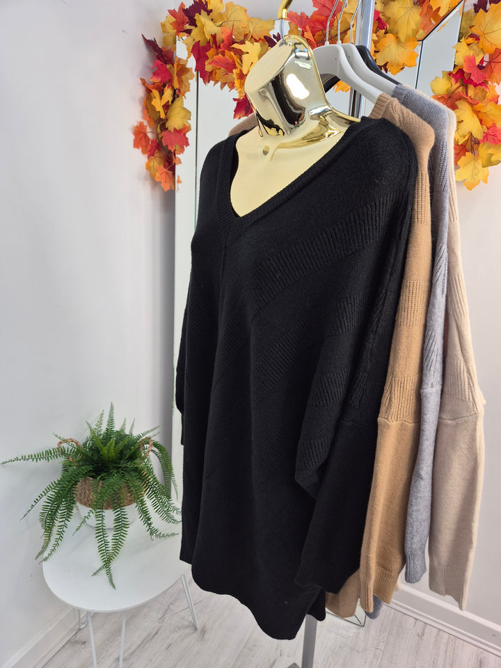 Vienna V Neck Oversized Hi Lo Jumper (choose your Colour) - (One Size/Curvy, fits from Size 14 up to Size 18/20)