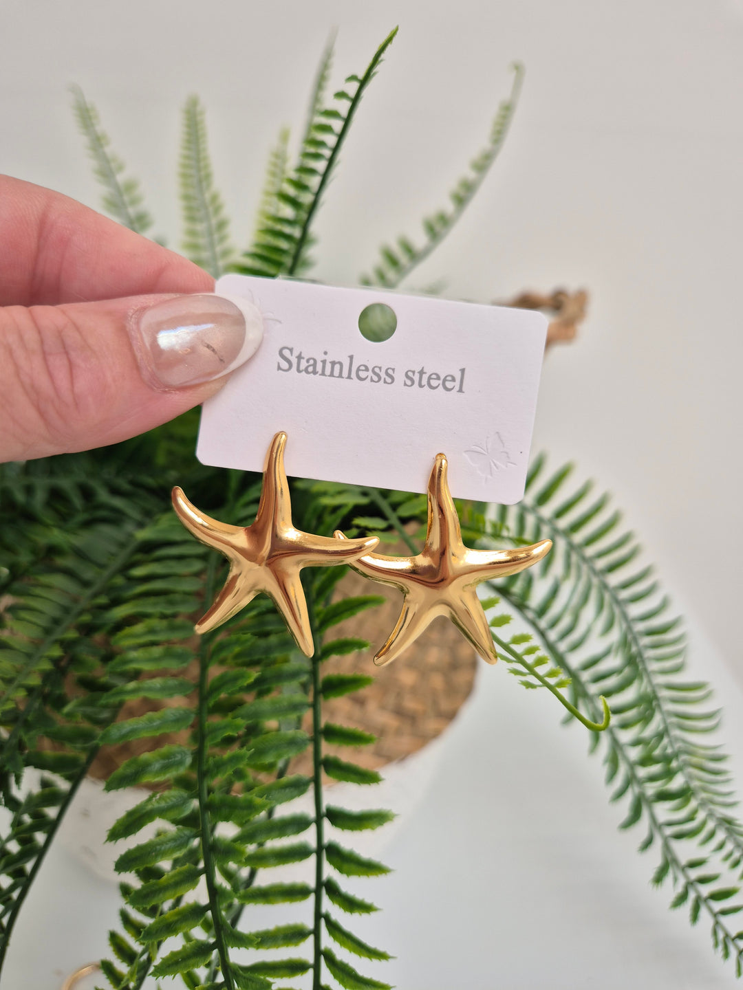 Starfish Earrings Polished Gold Tone (Pierced)