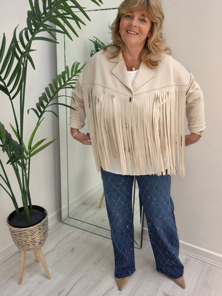 Texas Fringed Jacket  - (One Size fits from Size 12/14 to Size 18) - Beige