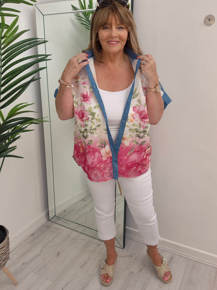 Floral Broderie Anglaise Blouse with Sequins - (Oversized)
