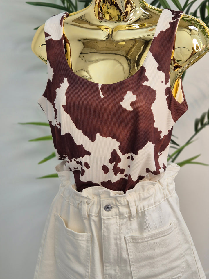 Maisy Moo Double Layered Vest Top - Brown/Cream
