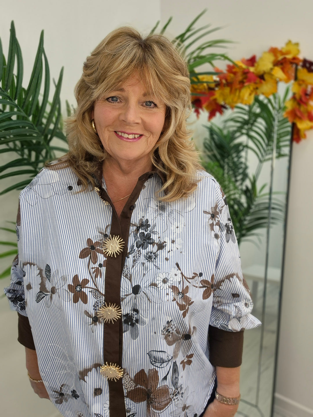 Zeta Otto Oversized Blouse - Blue/Chocolate (One Size - fits from Size 14 up to Size 18/20)