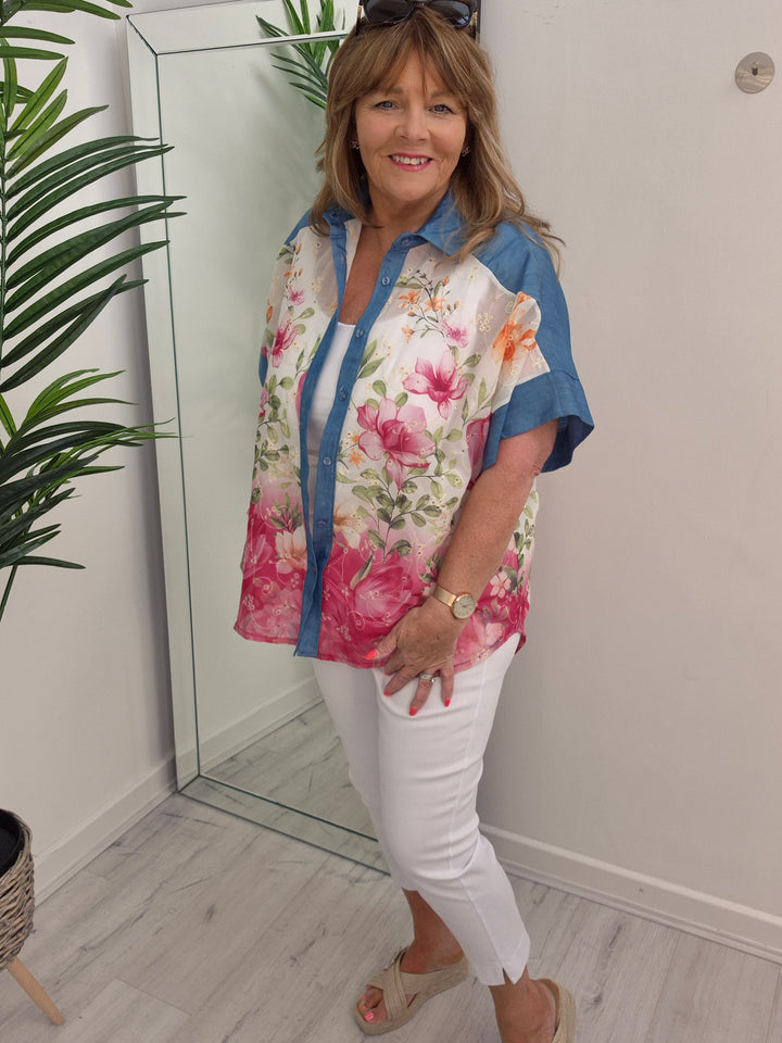 Floral Broderie Anglaise Blouse with Sequins - (Oversized)