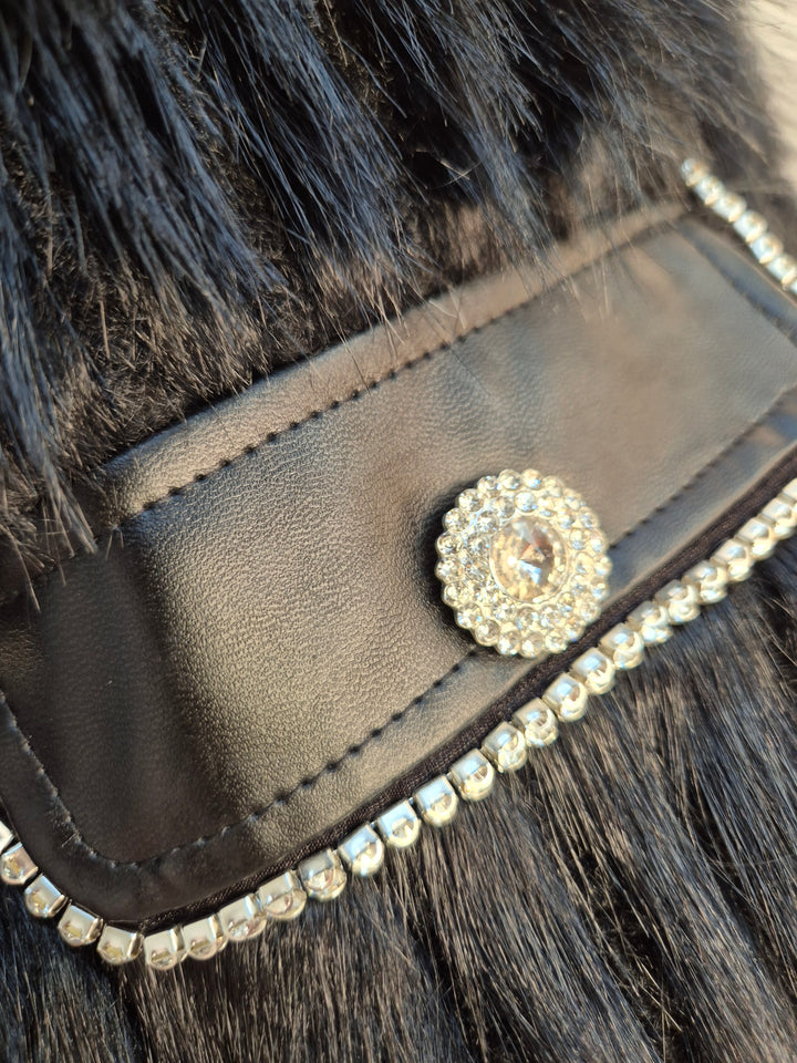 Oslo Crystal Faux Fur Jacket - Black - (One Size fits from Size 10 to Size 16)