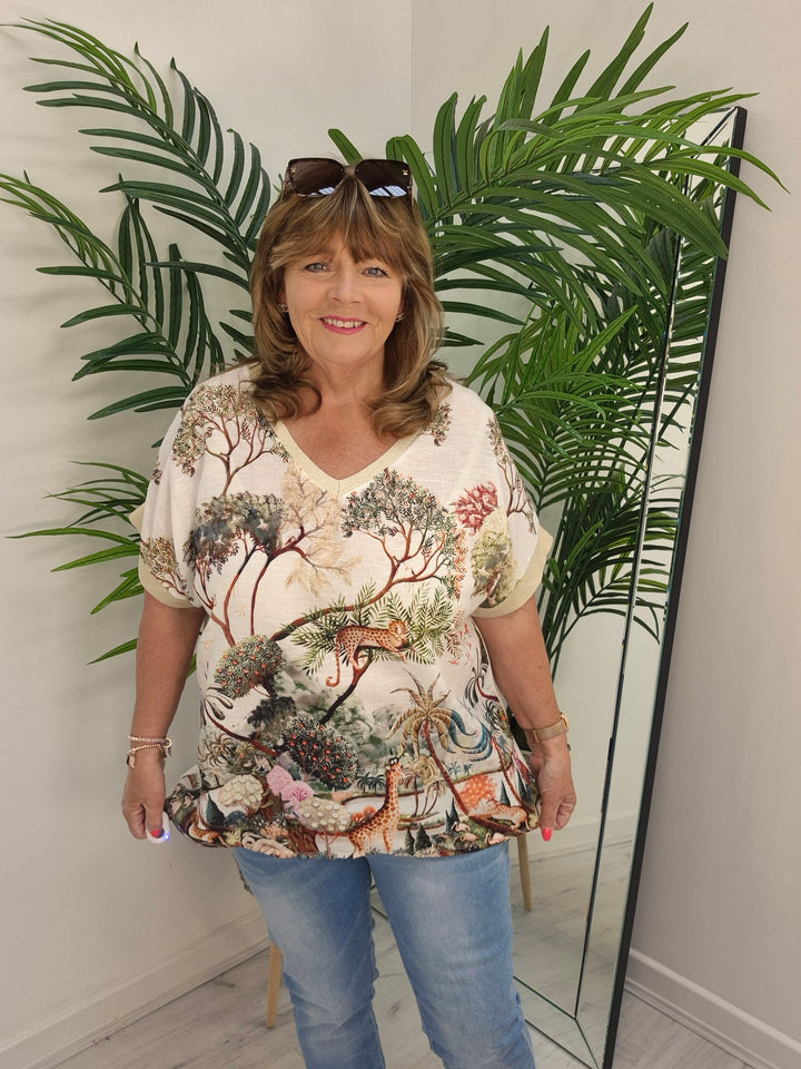 Carla Shimmer Top - Jungle Print (Oversized)