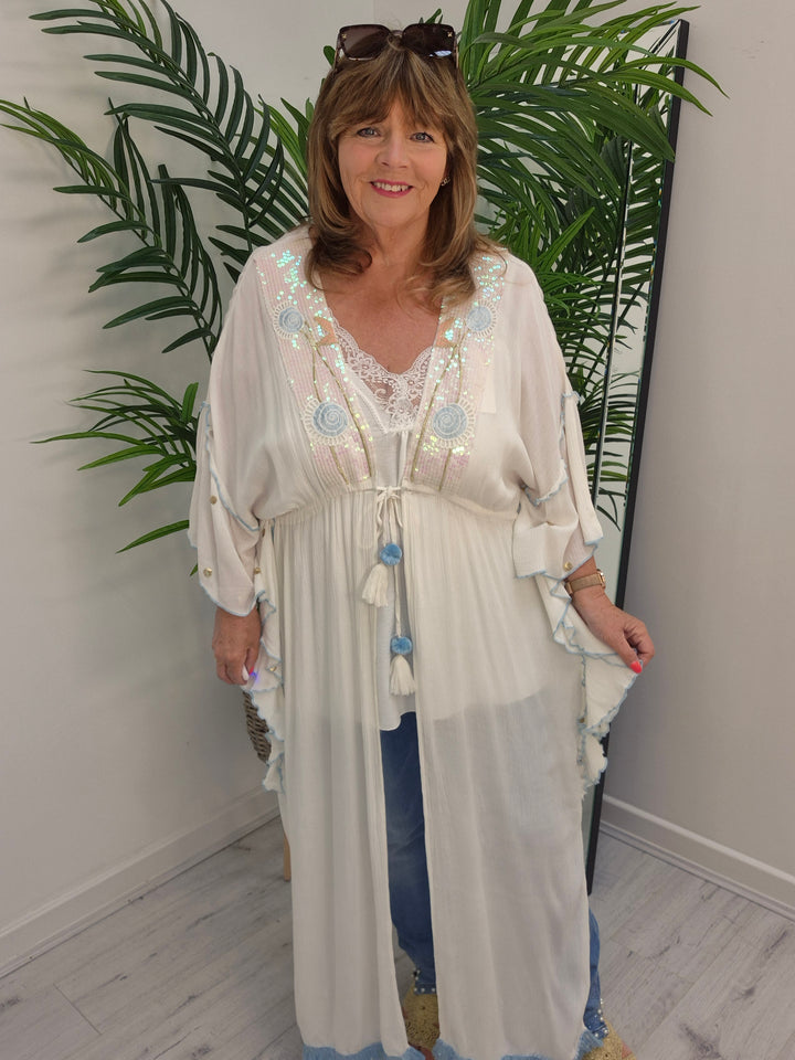 Sunshine Kimono - White/Blue/Gold