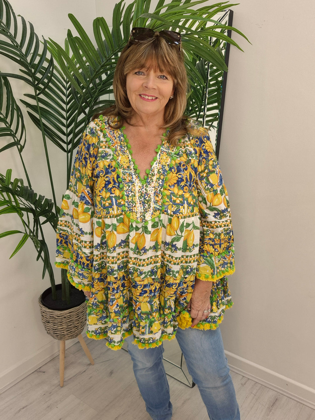 Santorini Beaded Tunic Top - Lemon & Lime