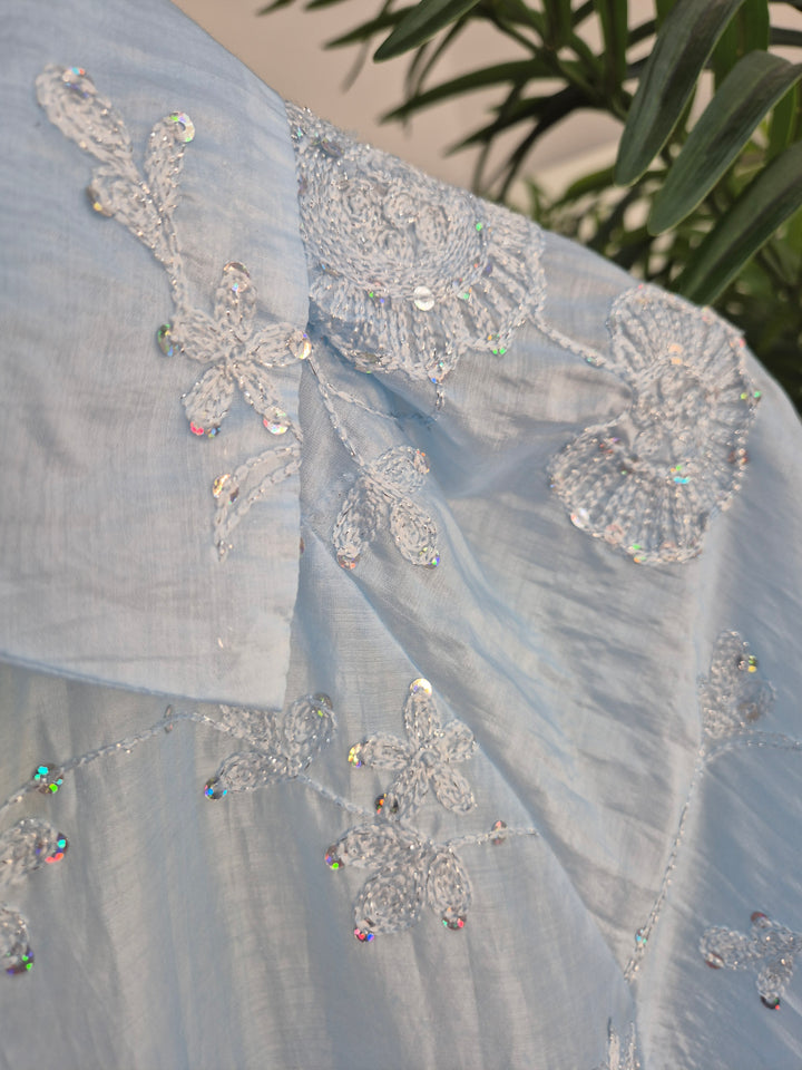 Patsy Puffball Sleeve Sparkly Blouse (One Size, fits from Size 10/12 up to Size 16) - Blue