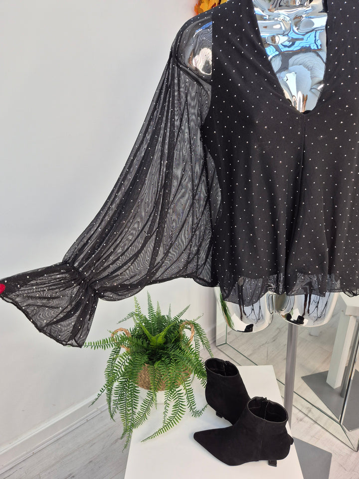 Christina Diamante V Neck & V Back Top - Black (One Size fitting from Size 8 up to Size 16)