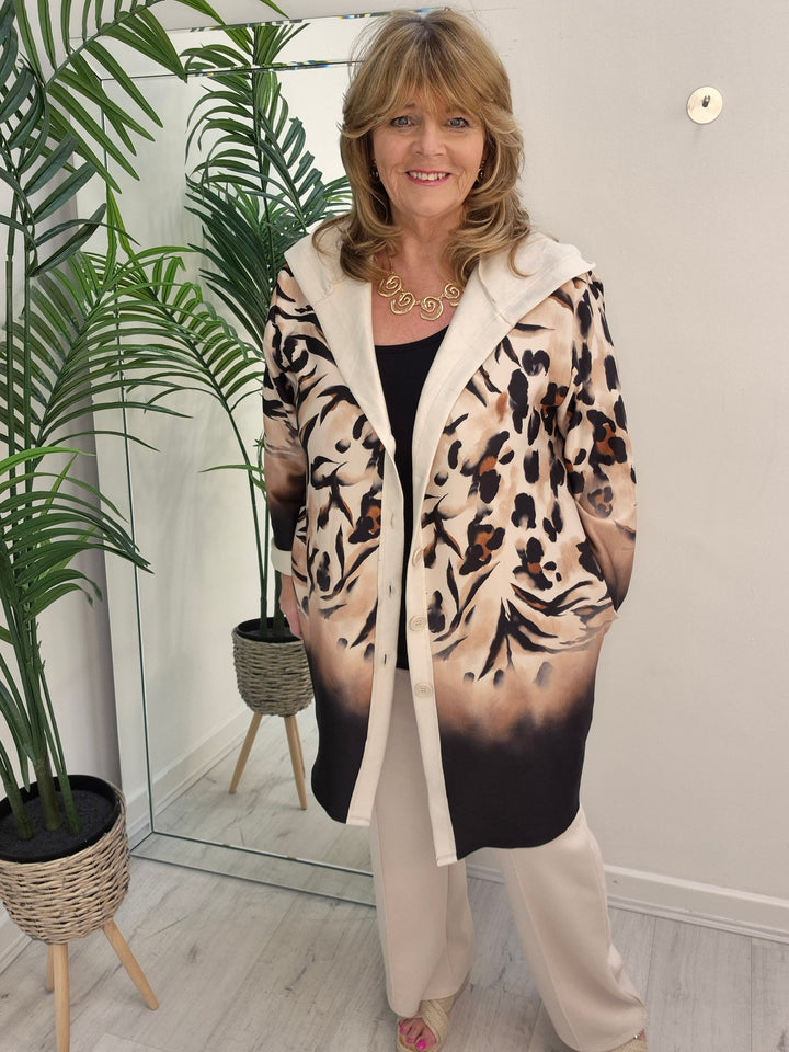 Zena Leopard Print Hoodie Cardigan - (choose your Colour) - Loose Fit