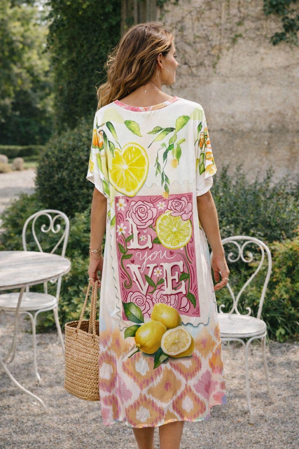 Santorini 'Love' Side Tie Dress - (One Size - fitting from Size 10 to Size 16) - Lemon