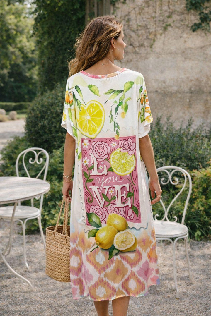 Santorini 'Love' Side Tie Dress - (One Size - fitting from Size 10 to Size 16) - Lemon