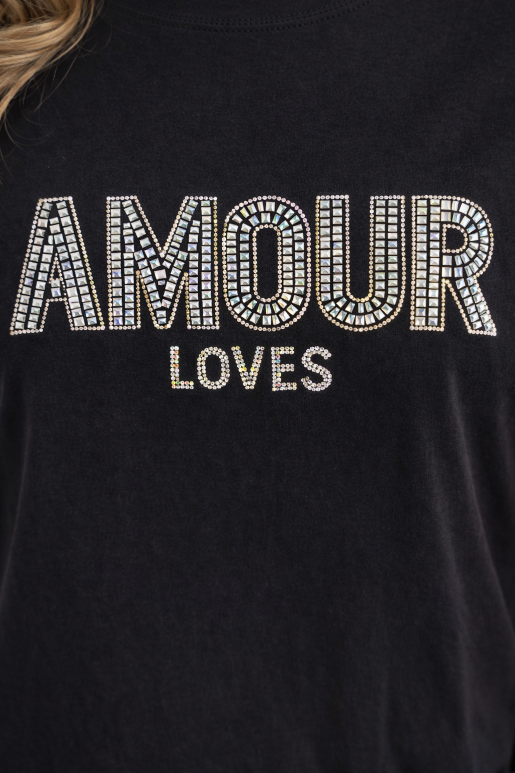 AMOUR Crystal Tee Shirts - Black (choose your Size)