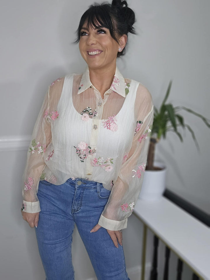 Jasmine Embroidered Blouse with Crystals & 3D Applique One Size, fitting from Size 12 to Size 16