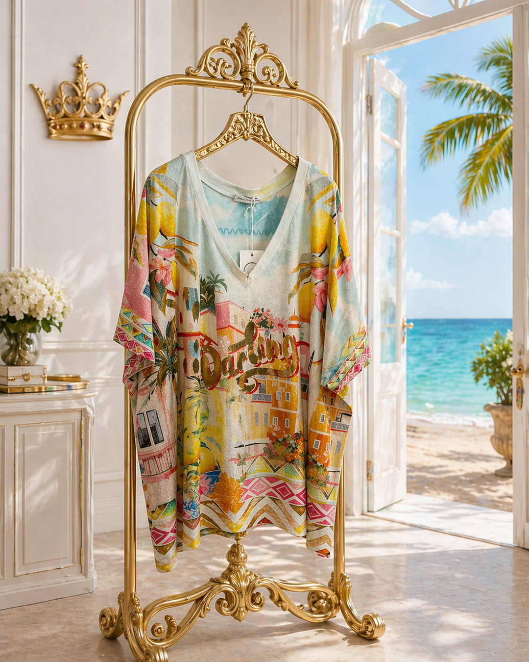 Carla Shimmer Oversized Top - Darling with Gold Foil (One Size/Curvy fitting from Size 14/16 up to Size 20/22)