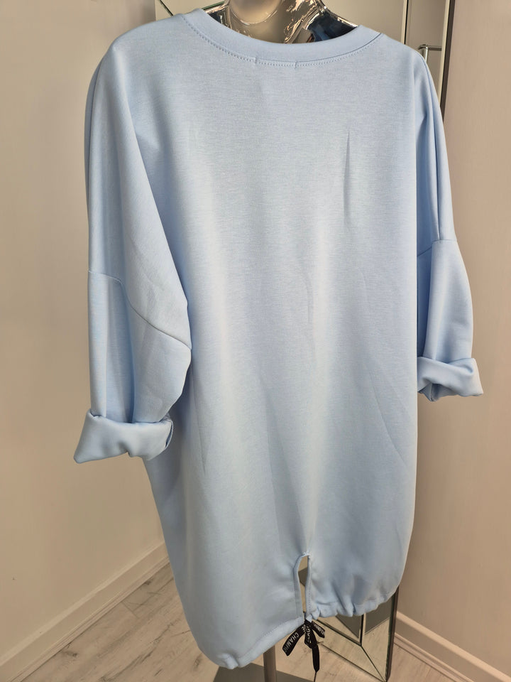 Hannah Hearts Slouchy Top - Blue/Blue (Oversized fitting from Size 14 up to Size 18/20)