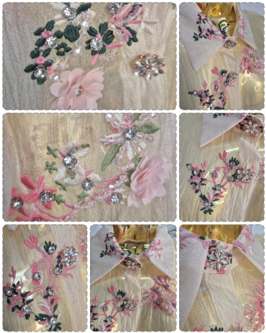Jasmine Embroidered Blouse with Crystals & 3D Applique One Size, fitting from Size 12 to Size 16
