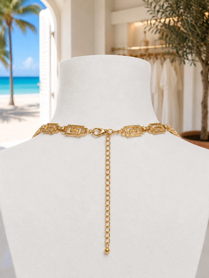 Greek Key of Life Necklace - Gold Tone (with extender chain)