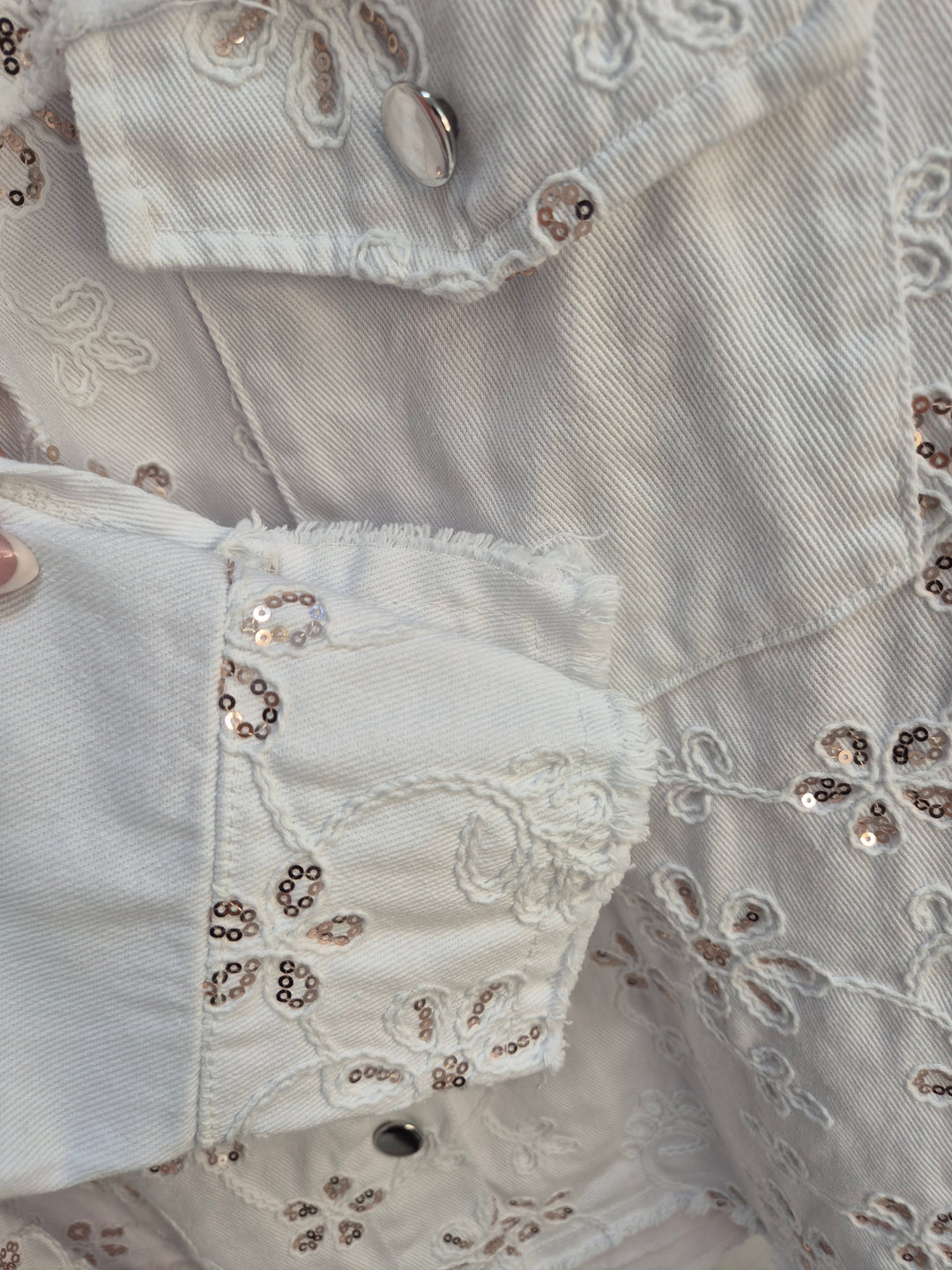 Dana Floral Sparkly Denim Shacket - Beige (One Size/Curvy, fitting from Size 10/12 up to Size 18)